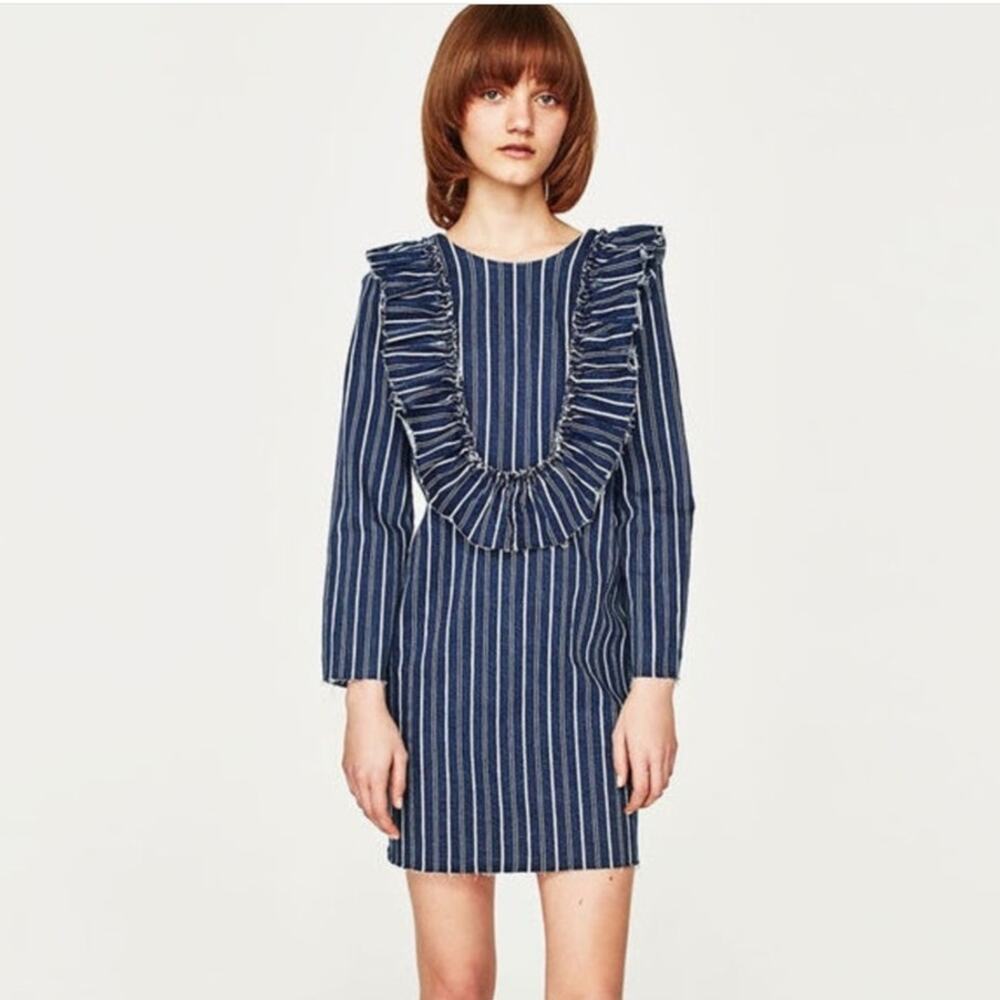 NWT Zara Trf Denim Striped Mini Dress Size Medium